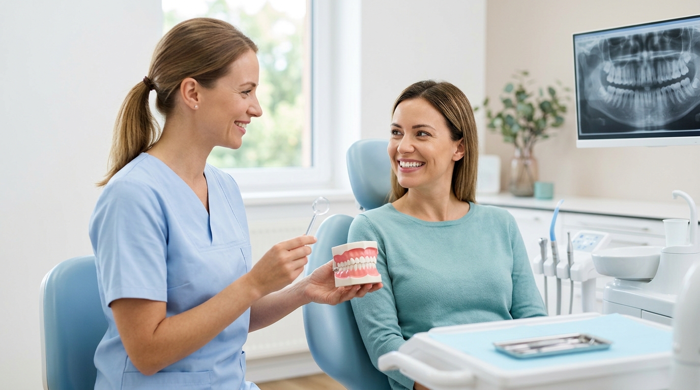 A detailed illustration showing the process of scaling and root planing as a gum disease treatment.
