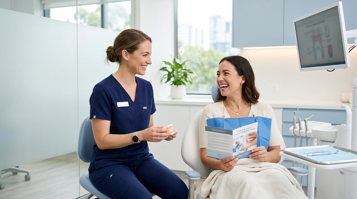 A calm patient relaxing in a dental chair during a sedation dentistry procedure at Studio Dental Centres