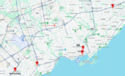 Studio Dental locations on map Mississauga, Toronto, Scarborough, <em>&</em> Etobicoke Canada